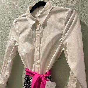 Half White Fashion Casual Long Sleeve Shirt Dress